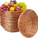 GNIEMCKIN 12 Pack Round Poly Wicker Basket, Diameter 9.5 In, Brown, Plastic, Polypropylene