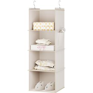 YOUDENOVA Hanging Closet Organizer, 4-Shelf Closet Hanging Storage Shelves, Beige