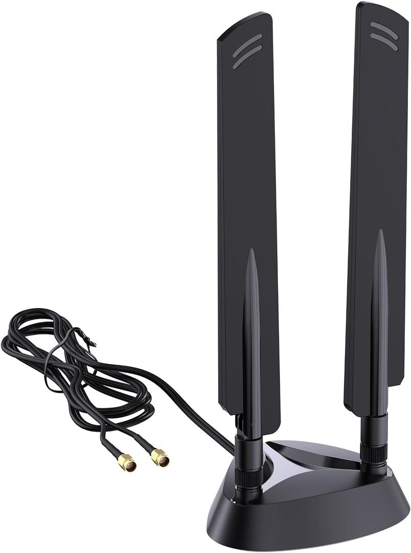 QFly WiFi 6e Tri-Band Antenna 6GHz/5GHz/2.4GHz RP-SMA Wi-Fi Antennas with Magnetic Base and 6.5ft Extension Cable for PC Desktop Computer PCIE Wireless Card Adapter Router