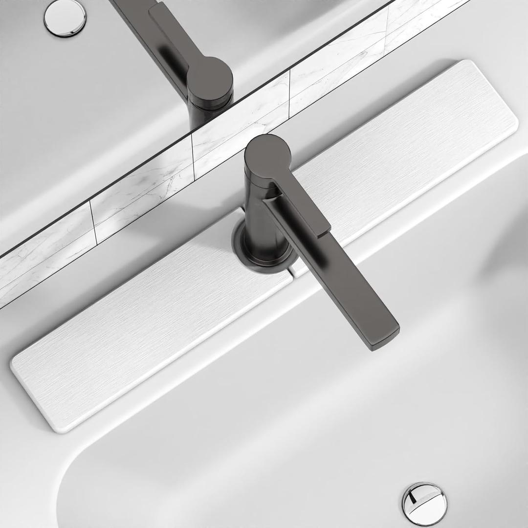 23.6" x 4" Stone Faucet Mat for Kitchen Sink, Quick Drying Diatomite Sink Tray, Faucet Sink Splash Guard for Prevents Moisture Buildup (White)