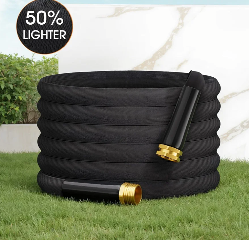 100FT Non-Expanding Garden Hose, Flexible Hose with Hose Nozzle, Lightweight, Kink-Free and Easy Storage Water Hose for Outdoor, Watering, Car Wash by Jisduo, Black-1