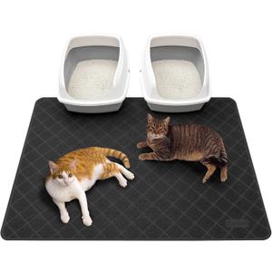 Cat Litter Mat Litter Trapping Mat, Black Premium Durable PVC Grid Mesh with Scatter Control, Non-slip, Less Waste Cat Litter Box Mat, Soft on Kittys Paws, Urine Waterproof 47" x 35"