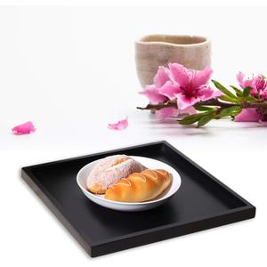 Serving Tray Black Square Decorative Serving Tray Wooden Ottoman Tray Coffee Table Farmhouse Home Decorations 12x12inch (11.8" x 11.8" x 0.8")
