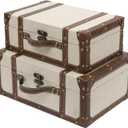 DECOR4SEASON Vintage Linen Fabric Decorative Box Set of 2 - Antique-Style Keepsake Chests for Coffee Table Decor, Mementos, and Elegant Bookshelf Styling