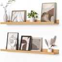 Heimlove Picture Ledge Shelf, Floating Shelves Set of 2, 31.5Inches Picture Shelf for Wall with Ledge, Kids Bookshelf Wall Mounted for Living Room Bedroom Decor Books Photo Frames - Oak, 32 in