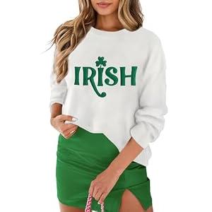 MARZXIN Women 2025 Casual Holiday Sweaters Long Sleeve Round Neck Slogan Pullover Sweater Tops Merry Christmas Sweaters Irish M