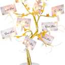 Coume Money Tree Gift Card Holder LED Lights Tabletop Display Tree with 15 Clear Clips Gold Silver Display Birch Twig for Money Wedding Photo Birthday Card Holder