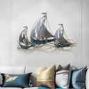 WANGLE Metal Sailboat Wall Decor, 3D Nautical Ship Wall Sculptures, 34.02" L x 21.26" H Handmade Coastal Beach Sailboat Wall Art Decor School Home Hotel Living Room Bedroom Dining Room,A