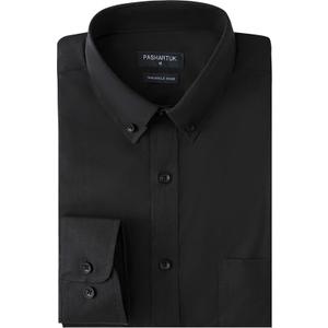 PASHARTUK Wrinkle Free Regular Fit Mens Button Down Shirts Long Sleeve Dress Shirts for Men (Black, L)