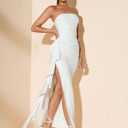 Narecte Womens Strapless Ruffle Bodycon Maxi Dress Side Slit Formal Evening Dress Elegant Bridesmaid Wedding Guest Dresses (White, M)