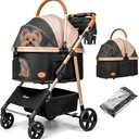 Dog Cat Stroller for Small/Medium Pets up to 50 lbs, 3-in-1 Foldable Pet Stroller with Detachable Carrier, Car Seat, Storage Basket, Cup Holder, Hanging Bag, Rain Cover, All-Terrain 4 Wheels (Black)