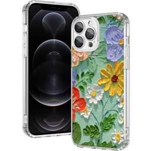 OOK Magnetic for iPhone 12 Pro Max Case [Compatible with Magsafe] Retro Oil Painting Printed Pattern Hard Back for iPhone 12 Pro Max, Glitter Flower (6.7")
