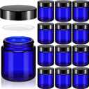 Norme 12 Pcs 4 oz Glass Jars with Lids Leakproof Round Airtight Empty Cosmetic Jars with Inner Liners Lid for Storing Lotions Powder Ointments Candle Making Tins (Blue,Black)