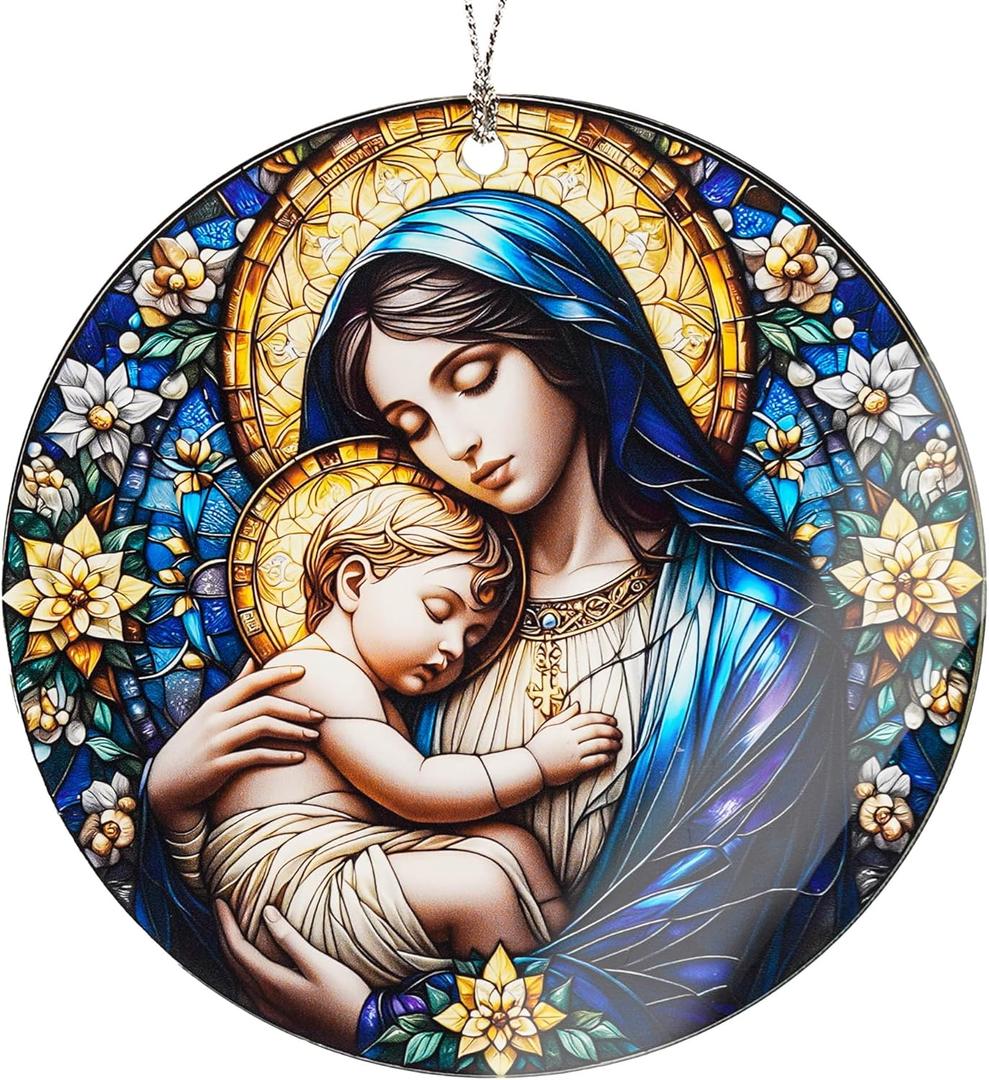 2 x Christian Christmas Ornament 2025, Religious Christmas Ornaments, Virgin Mary and Baby Jesus Ornament, Holy Mother and Child Ornament, Catholic Faith Gift, Blessed Mary Tree Decor (Nelxi-213)