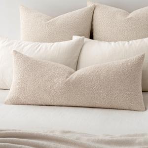 MIULEE Textured Boucle Throw Pillow Cover Neutral Accent Solid Lumbar Pillow Case Decorative Soft Pack of 1 Couch Cushion Chair Sofa Bedroom Livingroom Home Decor,36x14 Inch