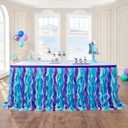 leegleri 6FT/72inch Mermaid Curly Willow Tulle Ruffle Table Skirt Rectangle Tables or Round Tables, Blue Tutu Table Skirt for Baby Shower Baby Shark Birthday Party