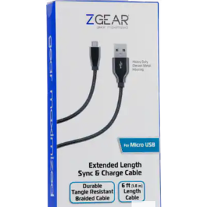 ZGear Braided Micro USB Cable - Black, 6ft