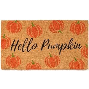 Fallovea Fall Pumpkin Door Mat, 30"x17" Hello Coir Welcome Doormat with Anti-Slip PVC Backing, Indoor Outdoor Autumn Mats for Front Door, Entryway, Porch, Durable Coconut Fiber Mat, Natural Home Decor