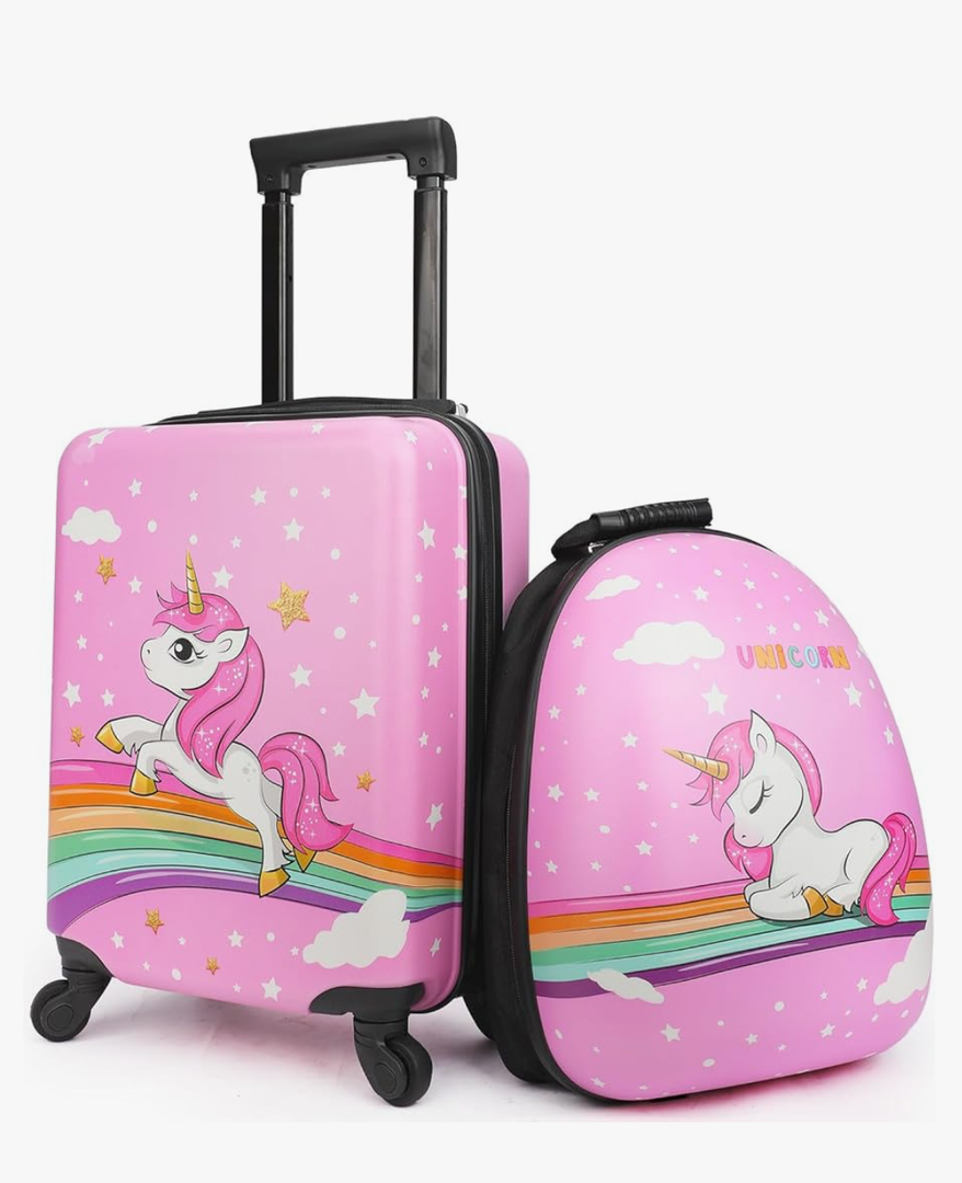 emissary Unicorn Kid’s Luggage Set for girls, 16" Hardside Kids Luggage with Spinner Wheels, Carry on Toddler Suitcase Travel Rolling Luggage Airline Approved
