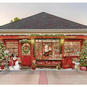 WovWeave Christmas Garage Door Banners Christmas Garage Door Backdrop Decor for Xmas Party Background Supplies(5.9 x 16.4 ft,Santa's Toy Shop)