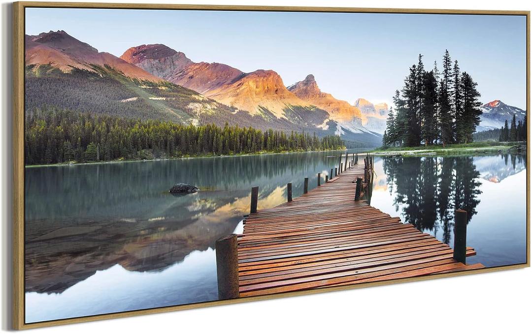 Arttitue
Large Lake Framed Canvas Wall Art, Nature Landscape Picture Decor
Dock Pier Artwork, 57x27 Inch, Panoramic Forest Mountain Print, Peaceful Scenic Painting, for Bedroom Living Room Home Office