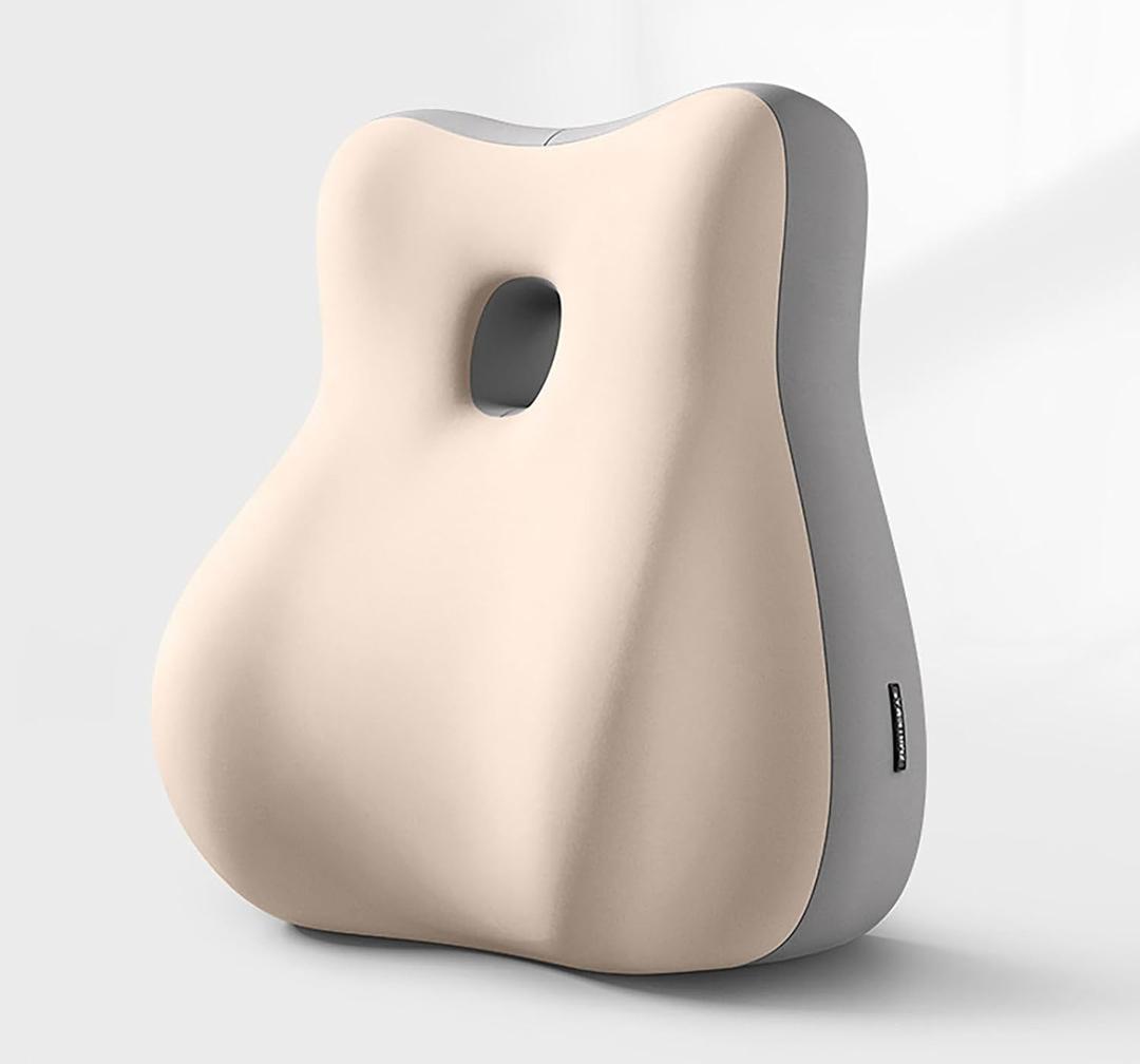 Memory Foam Chair Cushion, Low-Profile Wedge Design for Waist & Neck Support, Comfortable in Multiple Postures, Restores to Original Shape Beige Gray