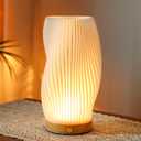 JHY DESIGN 3D Printed Touch Bedside Lamp 9" H Table Lamp 3-Color Light Source Dimmable Nightstand Lamp with Woodbase for Bedroom Living Room Indoors Outdoors(Spiral,Type-C Charging)
