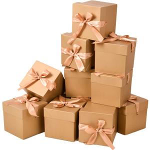 12 Pack Gift Boxes with Lids,Nested Squared Boxes with Lids for Fathers Day, Graduations, Weddings, Birthdays and Christmas,Christmas Gift Box, New Year Gift Box(Gold, 4”×4”×4”)