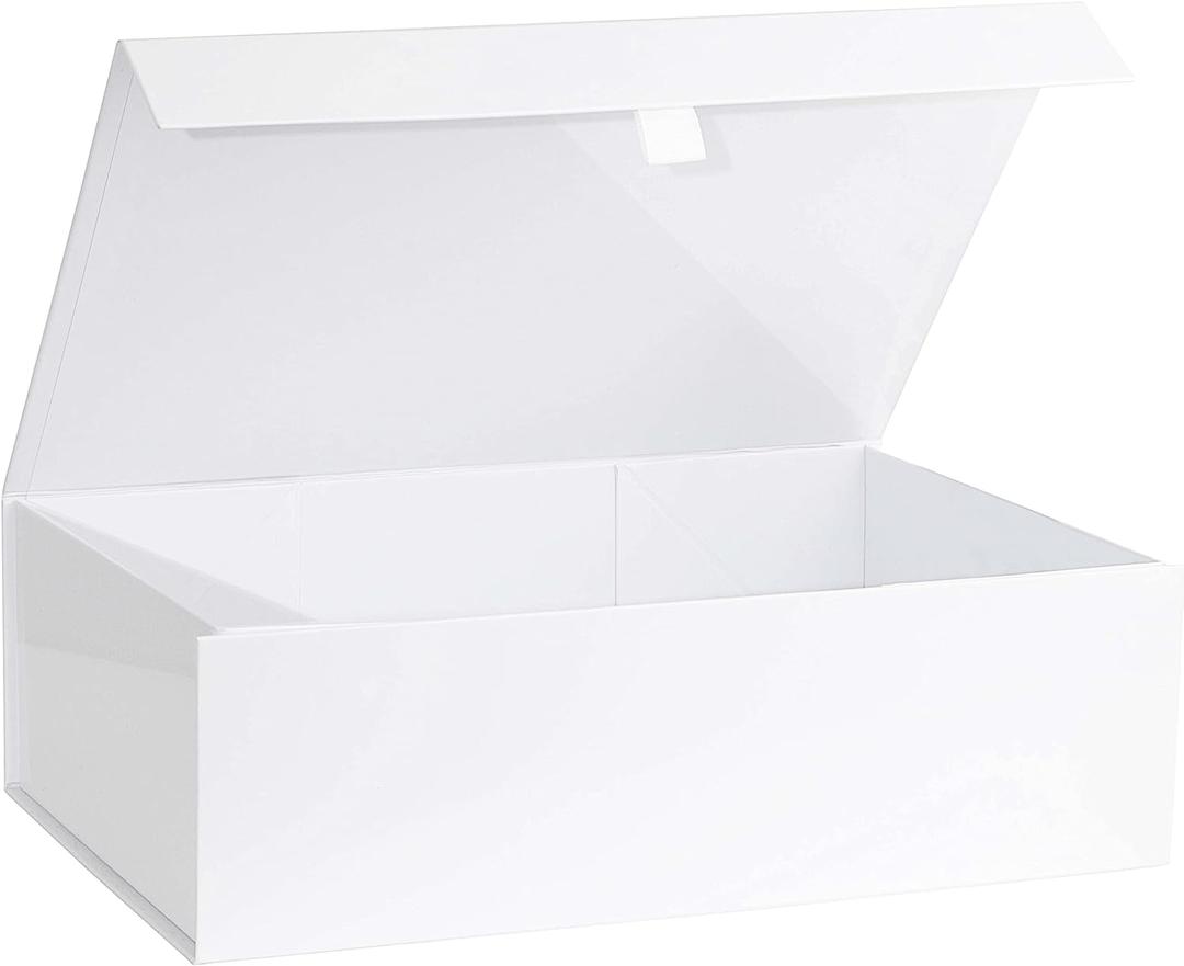 Purple Q Crafts 2 Pack White Hard Gift Box With Magnetic Closure Lid 10.5"x7"x3" Rectangle Favor Boxes With White Glossy Finish (2 Boxes)