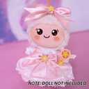 Clothes for Doll  Magical Girl Outfit for 17cm Dolls, Layered Pink & White Satin Dress with Star Bow, Large Ribbon Headpiece & Magic Wand Accessory  Doll Accessories Only