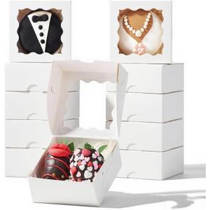 RomanticBaking 3 " x 3 " x 1 " 50PCS Chocolate Truffle Boxes for 4Cookies Boxes Mini Bakery Boxes with Window for Brownie,Soap,Donut (White)