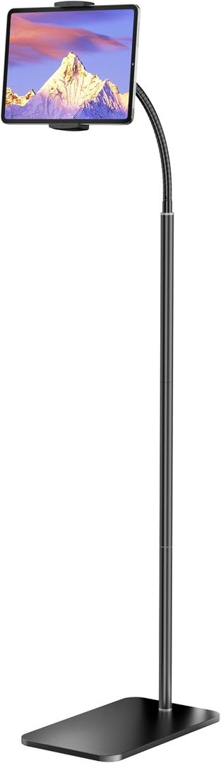 LanPavilion iPad Stand, Adjustable Tablet Floor Stand Metal Tablet Holder with Flexible Gooseneck, Compatible with iPad, Kindle, and Cell Phones (4.7''-13''), Ideal for Hands-Free Use