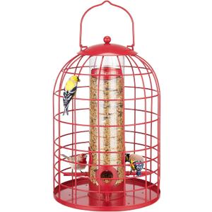 Kingsyard Metal Bird Feeder for Outdoors, Squirrel Proof Caged Tube Feeders Hanging Green, Wild Small Birds Rainproof Station for Garden Yard Seed Easy Clean,Red