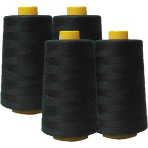 AK Trading 4-Pack Black All Purpose Sewing Thread Cones (6000 Yards Each) of High Tensile Polyester Thread Spools for Sewing, Quilting, Serger Machines, Overlock, Merrow & Hand Embroidery.