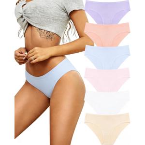 ALL OF SHE Womens Underwear Cotton Hipster Panties Breathable Sexy Cheeky Stretch Soft Ladies Bikini Underwear 6 Pack S-XXL (L)