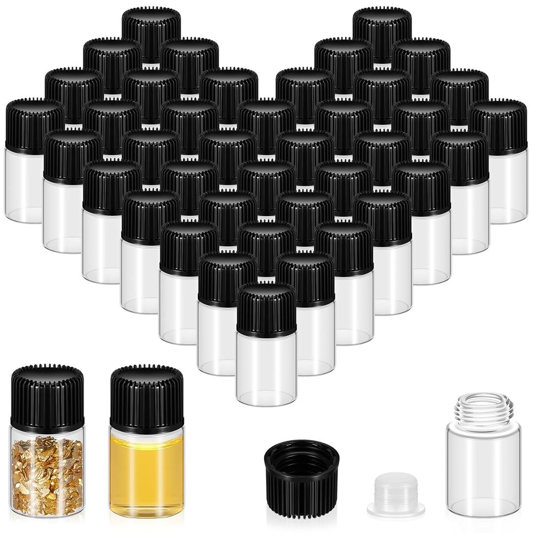 Lallisa 200 Pcs 2 ml Glass Vials with Screw Black Caps Plastic Stoppers, Leak-proof Clear Small Sample Vials Bulk for Essential Oils, Holy Water, Medical Specimens, DIY Crafts, Travel Containers