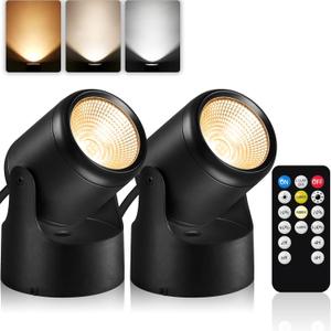 3000K/4000K/5000K Uplighting 3W LED Spotlight Indoor Plug-in with Memory Function Floor Spot Lights with Remote Control Dimmable Uplights Indoor for Plant/Picture/Artwork, 2 Pack (Black)