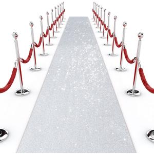 Shihanee Sequin Aisle Runner for Wedding Glitter Rug with Carpet Tape Sparkly Prom Outdoor Floor Birthday Carpet Runner for Ceremony Event Graduation Party (2 x 15 ft, Silver)