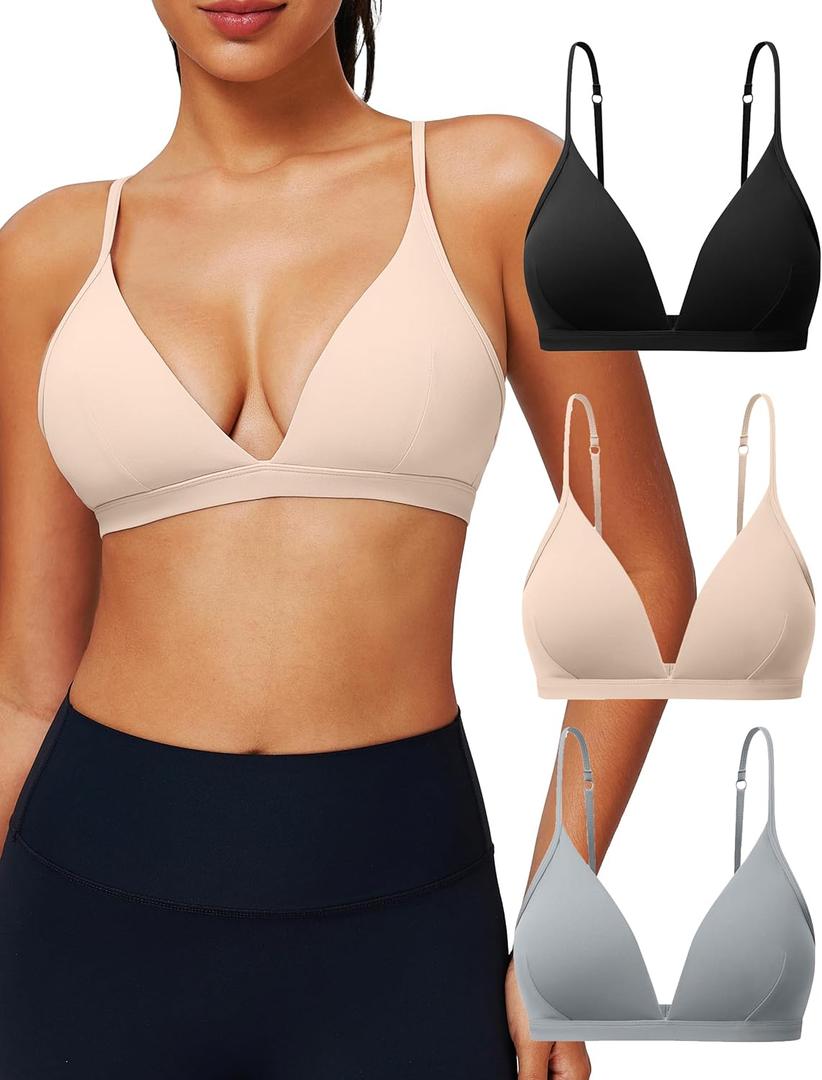 Triangle Bralette for Women Removable Padded Bra Yoga Deep V Neck Triangle Adjustable Straps Wireless (X-Large, Black Grey Beige 3 Pack) Triangle Bralette for Women Removable Padded Bra Yoga Deep V Neck Triangle Adjustable Straps Wireless (X-Large, Black Grey Beige 3 Pack)