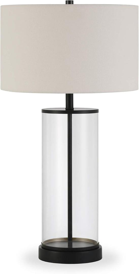 Henn&Hart 28" Tall Table Lamp with Fabric Shade in Blackened Bronze/White, Lamp, Desk Lamp for Home or Office