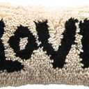 Creative Co-Op Woven Wool Shag Lumbar Pillow with Love Design, Black and Cream, 24 inches x 14 inches x 14 inches
