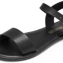 DREAM PAIRS Women's Ankle Strap Flat Sandals Open Toes One Band Buckle Summer Dressy Sandals (8.5, Black Monochrome)