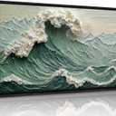 Large framed. Green giant waves. Abstract ocean nature scene wall art. 3D effect. Canvas print, suitable for living room, bedroom, office and other home decor. 24x36 inch.