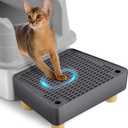 Extra Large Cat Litter Box Step Ramp, Cat's Litter Catcher Mat with Wooden Feet, Filter Function, Pedal Stool for Self-Cleaning Cat Litter Box, Ideal for Kitten & Elderly Cats (Dark Grey)