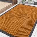 Smiry Front Door Mat Outside Entrance, Heavy Duty Sturdy Natural Rubber Doormat, Trap Dirt and Moisture, Easy Clean Low Profile Welcome Floor Mats for Indoor Outdoor Entry, 35x23 Inch, Amber