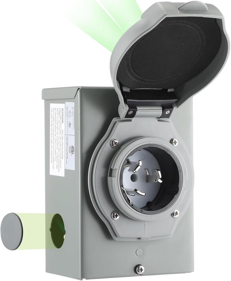 Kanayu Pre-Drilled 50 Amp Generator Inlet Box, NEMA SS2-50P 3-Prong Locking Generator Plug, Outdoor Weatherproof Heavy Duty Power Box with LED Indicator, 125/250 Volts, 12500 Watts, ETL Listed