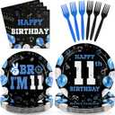 96Pcs 11th Birthday Decorations for Boys Blue Black 11th Birthday Plates and Napkins Disposable It's My 11th Birthday Tableware Set for Kids Teenager 11 Years Old Party Supplies Serves 24