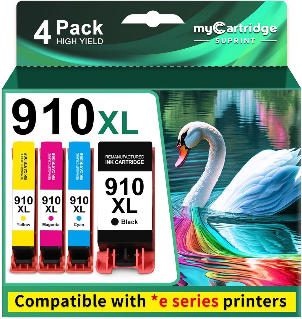 910XL Ink Cartridges for HP Printers Replacement for HP 910 Ink HP 910XL Ink Cartridges Combo Pack for HP 910 Work with OfficeJet Pro 8015e 8025e 8020e 8015 8020 8028e 8035e 8010e Printer (Pack of 4)