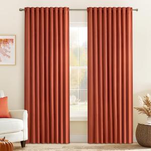 Back Tab Burnt Orange Blackout Curtains 84 Inch Length 2 Panels Set for Living Room Bedroom, Fall Terracotta Rod Pocket/Pinch Pleated Thermal Insulated Room Darkening Light Blocking Curtains