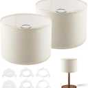 Beige Lamp shades Set of 2, Linen Drum Lampshades, 10.24" Top x 10.24" Bottom x 7.48" High Small Lamp Shade for Table Lamps & Floor Lam-ps & Bedside Lam ps Replacement, Easy Assembly(White)